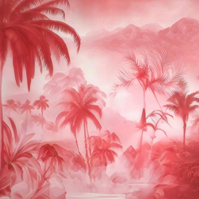 Komoda z szufladami AACHEN Różowy nadruk z palmami Sonoma