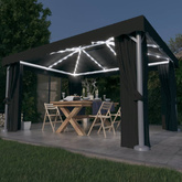 vidaXL Altana z zasłonami i sznurem lampek LED, 4x3 m, antracytowa