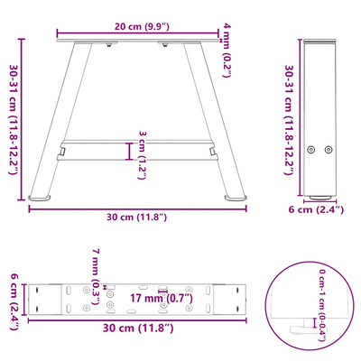 Nogi do stolika kawowego w kształcie litery A 2 szt. Czarne 30x(30-31) cm Stal