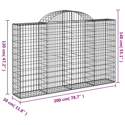 Kosze gabionowe, 12 szt, 200x30x120/140cm, galwanizowane żelazo