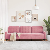 Sofa 3-osobowa, różowa, 210 cm, obita aksamitem