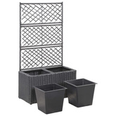 vidaXL Donica z kratką i 2 wkładami, 58x30x107 cm, polirattan, czarna