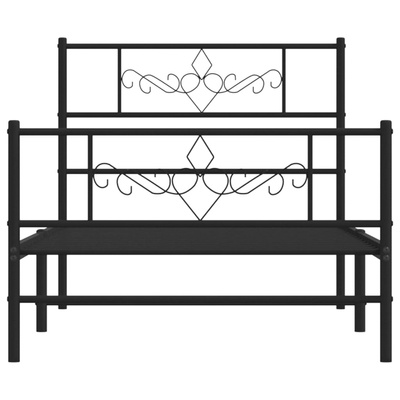 Metalowa rama łóżka z wezgłowiem i zanóżkiem, czarna, 90x200 cm
