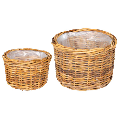 Kosz na rośliny 2 szt. Naturalny Brąz Rattan Kubu