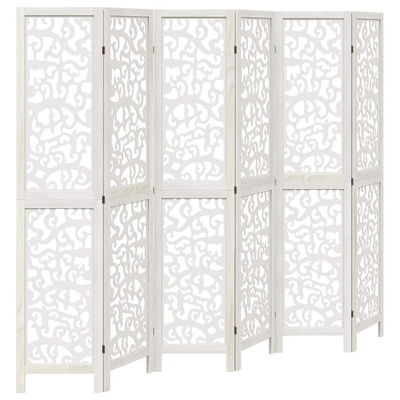 Parawan pokojowy, 6-panelowy, biały, lite drewno paulowni