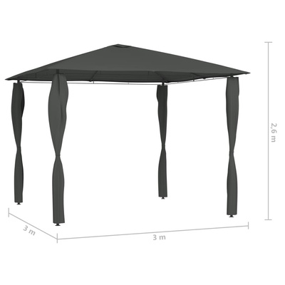 vidaXL Altana z pokryciem słupków 3x3x2,6 m, antracytowa, 160 g/m²