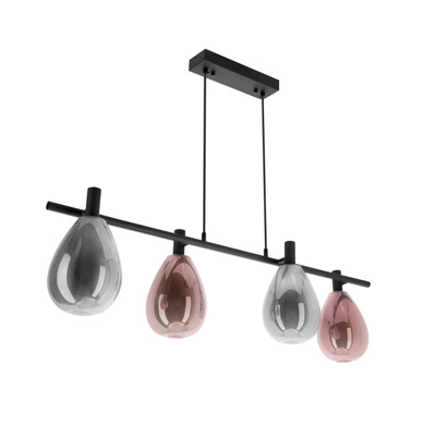 Lampa wisząca Denso szklana czarna nad stół potrójna z kloszami dymionymi i miedzianymi