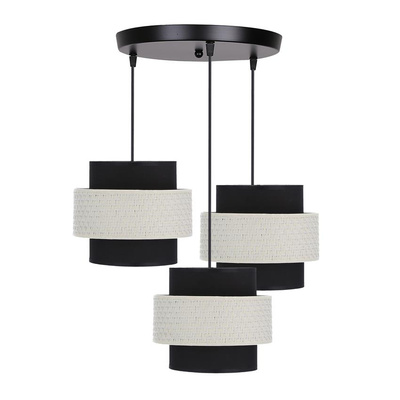 Lampa wisząca z abażurami Benta czarna potrójna tkaninowy abażur do salonu