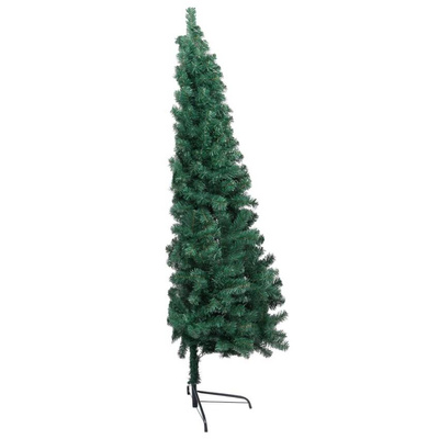 Choinka z lampkami i bombkami, połówka, zielona, 210 cm vidaXL