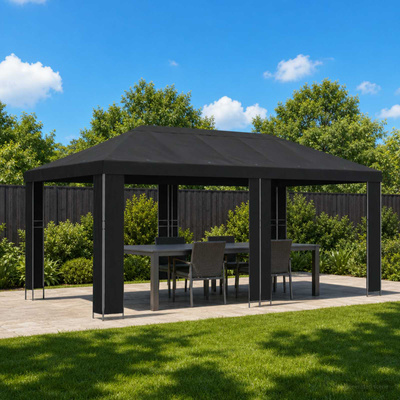 Altana ogrodowa 6 x 3 m Czarny Poliester i Stal 190