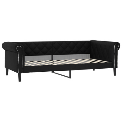Sofa z funkcją spania, czarna, 90x200 cm, obita sztuczną skórą