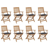 vidaXL Składane krzesła ogrodowe z poduszkami, 8 szt., drewno akacjowe wariant 25