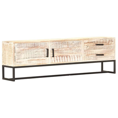 vidaXL Szafka pod TV, biała, 140 x 30 x 45 cm, lite drewno akacjowe