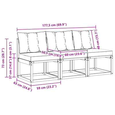 3 szt. Środkowa sofa ogrodowa Biały