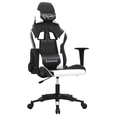 vidaXL Masujący fotel gamingowy, czarno-biały, sztuczna skóra model standard