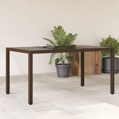 Stół ogrodowy ze szklanym blatem, brąz, 150x90x75cm, polirattan