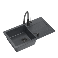 READY- MAX CZARNY zlewozmywak granitowy 1-k z/o (77x44x17,5) + bateria z elastyczną wylewką very black + dozownik very black + syfon very black