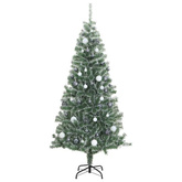 vidaXL Sztuczna choinka z 300 LED, bombkami i śniegiem, 210 cm