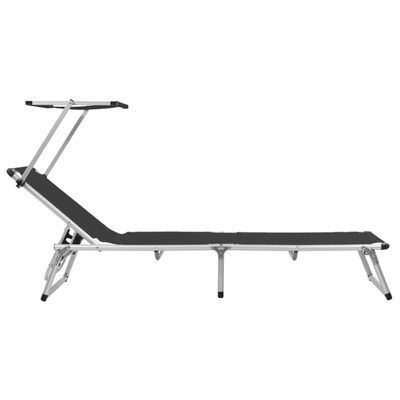 vidaXL Składany leżak z daszkiem, aluminium i textilene, czarny