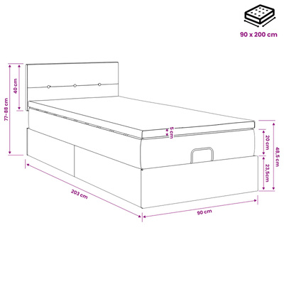 Łóżko z pojemnikiem i materacem LED jasnoszary 90 x 200 cm