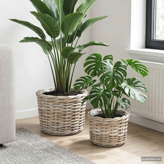 Kosz na rośliny 2 szt. Naturalna szarość Rattan Kubu
