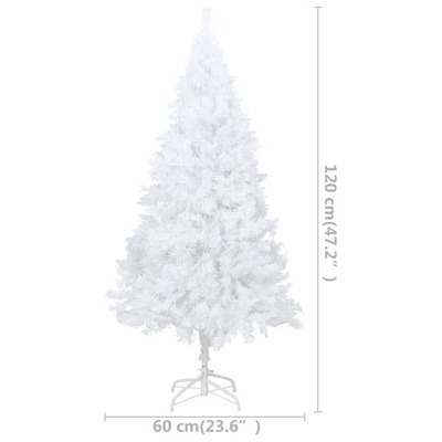vidaXL Sztuczna choinka z lampkami i bombkami, biała, 120 cm, PVC model standard