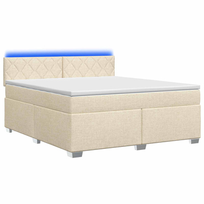 Łóżko Box Spring z materacem i LED kremowy 180 x 200 cm tkanina