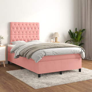 vidaXL Łóżko kontynentalne z materacem, różowe, 120x200 cm, aksamit model standard