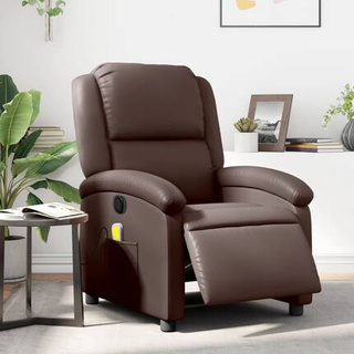 vidaXL Rozkładany fotel masujący, elektryczny, brązowy, sztuczna skóra