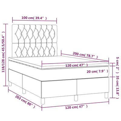vidaXL Łóżko kontynentalne z materacem, ciemnoszara tkanina 120x200 cm wariant 10
