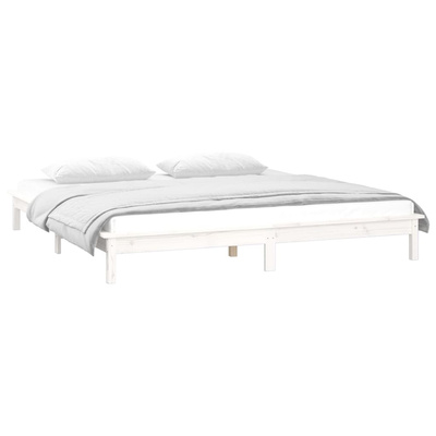 vidaXL Rama łóżka z LED, biała, 160x200 cm, lite drewno