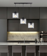 Glassia Lampa Wisząca Czarny 3X40 E27 Klosz Czarny+Kryształy Bezbarwne