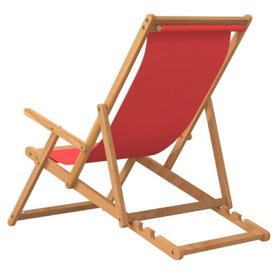 vidaXL Składany leżak plażowy, lite drewno tekowe, czerwony