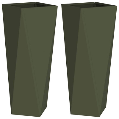 Donica 2 pcs Zielony oliwkowy 30 x 30 x 75 cm Stal