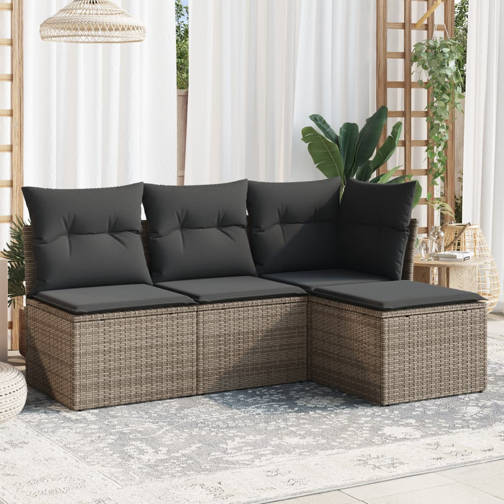 4-cz. zestaw wypoczynkowy do ogrodu, poduszki, szary, rattan PE model standard
