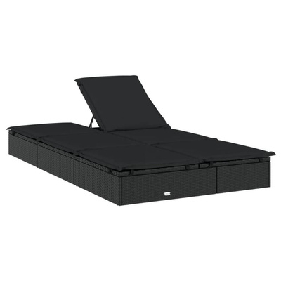 vidaXL 2-osobowy leżak z poduszkami, czarny, polirattan
