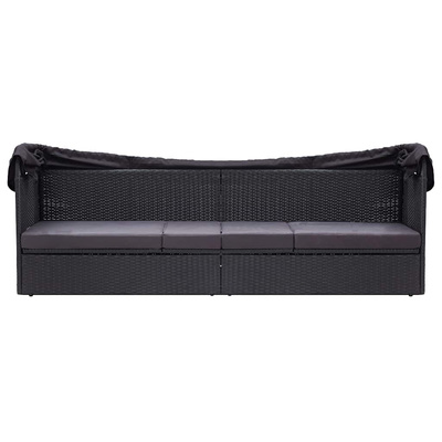 Sofa ogrodowa z zadaszeniem, polirattan, czarna