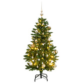 vidaXL Sztuczna choinka na zawiasach, 150 lampek LED i bombki, 120 cm wariant 6