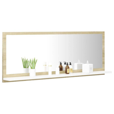 vidaXL Lustro łazienkowe, biel i dąb sonoma, 100x10,5x37 cm, płyta