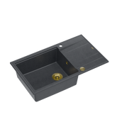 EVAN 136 XL GraniteQ zlewozmywak z syfonem Push to Open 1-komorowy z/o (860x500x210; kom. 420x490) black diamond / elementy złote