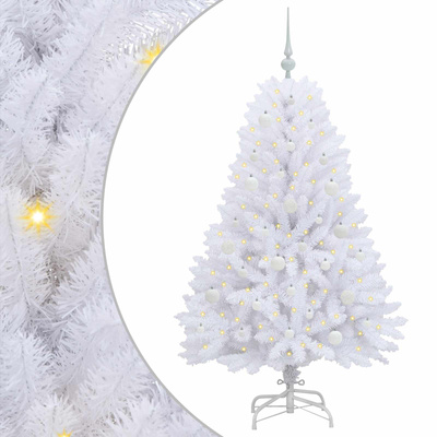 Sztuczna choinka z zawiasami z podstawą Biały 150 cm PVC i Stal