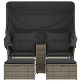 2-os. sofa ogrodowa z daszkiem i podnóżkami, szara, rattan PE