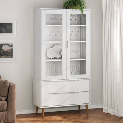 vidaXL Witryna z szufladami MOLDE, biała, 90x35x175 cm, lita sosna