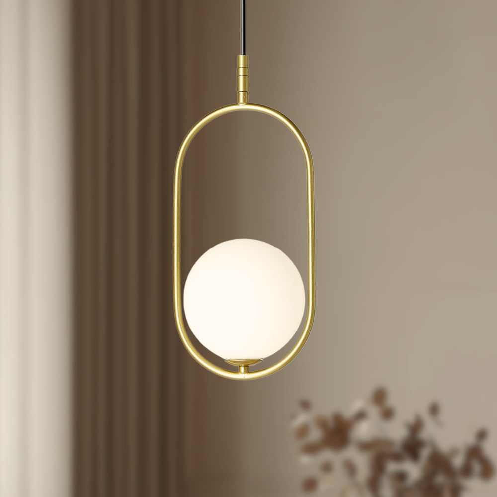 Lampa wisząca CORDEL elegancka - złoty mosiądz z białym kloszem kulką - nowoczesne oświetlenie sufitowe salonu i łazienki 1x G9 LED