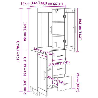 Highboard 2 szt. Stare drewno 69,5 x 34 x 180 cm