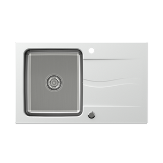 MICHAEL 111 Fusion HardRock alabaster z komorą stalową (780x480x190) z syfonem manualnym i zaślepką