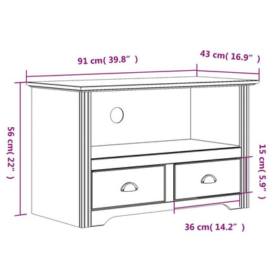 vidaXL Szafka pod TV BODO, 2 szuflady, szara, 91x43x56 cm, sosnowa