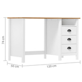 vidaXL Biurko Hill z 3 szufladami, 120x50x74 cm, lita sosna