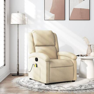 vidaXL Rozkładany fotel masujący, kremowy, obity tkaniną wariant 8