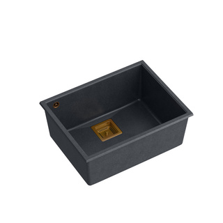 Zlewozmywak granitowy DAVID 50 – jednokomorowy, podwieszany, black diamond/elementy miedziane, Quadron